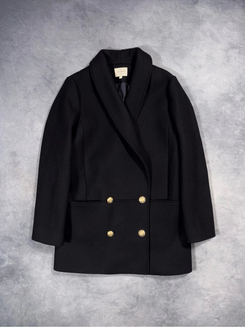 BEAUTIFUL SEZANE PARIS Black Luxury Casual Wool Double Breasted Coat